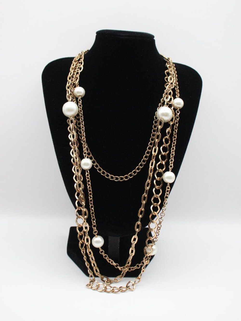 Multi-strand Faux Pearl and Gold Chunky Statement Necklace
